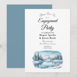Snowy Mountain Winter Lake Engagement Party Kaart