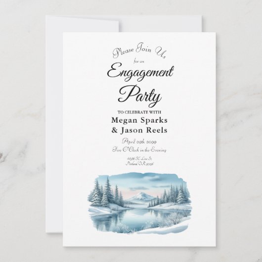 Snowy Mountain Winter Lake Engagement Party Kaart (Voorkant)