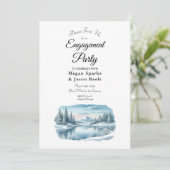 Snowy Mountain Winter Lake Engagement Party Kaart (Staand voorkant)