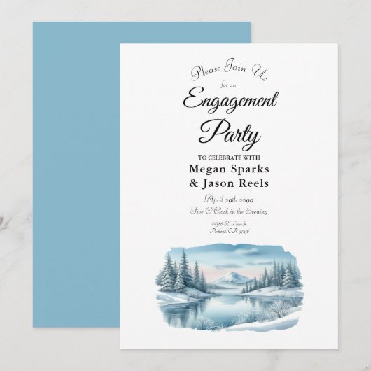 Snowy Mountain Winter Lake Engagement Party Kaart (Voorkant / Achterkant)