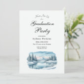 Snowy Mountain Winter Lake Graduation Party Kaart (Staand voorkant)