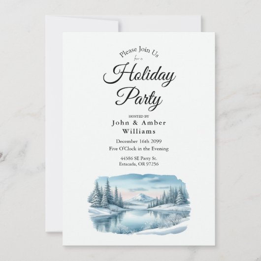Snowy Mountain Winter Lake Holiday Party Kaart (Voorkant)