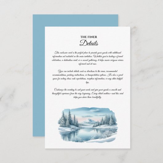 Snowy Mountain Winter Lake Wedding Enclosure Card Informatiekaartje (Voorkant / Achterkant)