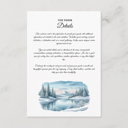 Snowy Mountain Winter Lake Wedding Enclosure Card Informatiekaartje (Voorkant)