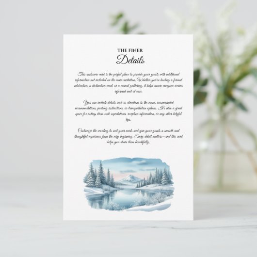 Snowy Mountain Winter Lake Wedding Enclosure Card Informatiekaartje (Staand voorkant)