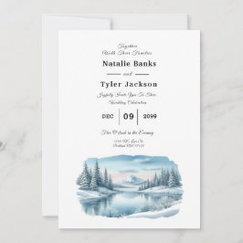 Snowy Mountain Winter Lake Wedding Kaart