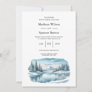 Snowy Mountain Winter Lake Wedding Kaart