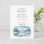 Snowy Mountain Winter Lake Wedding Kaart (Staand voorkant)