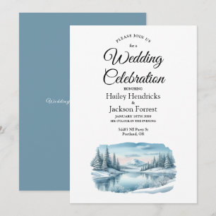Snowy Mountain Winter Lake Wedding Kaart