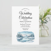 Snowy Mountain Winter Lake Wedding Kaart (Staand voorkant)