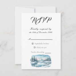 Snowy Mountain Winter Lake Wedding RSVP Kaartje