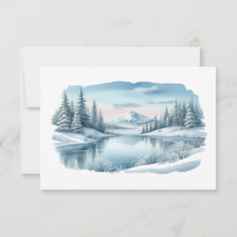 Snowy Mountain Winter Lake Wedding RSVP Kaartje