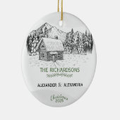 Snowy Mountain Winter Log Cabin Keramisch Ornament (Rechts)
