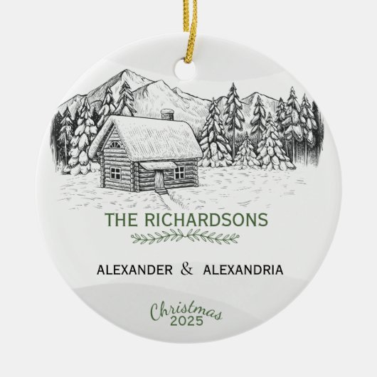 Snowy Mountain Winter Log Cabin Keramisch Ornament (Voorkant)