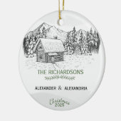 Snowy Mountain Winter Log Cabin Keramisch Ornament (Links)