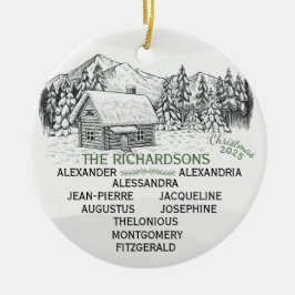 Snowy Mountain Winter Log Cabin X10 Keramisch Ornament