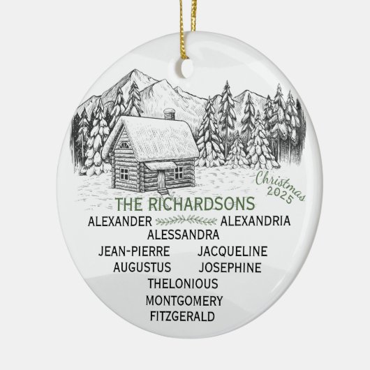 Snowy Mountain Winter Log Cabin X10 Keramisch Ornament (Links)