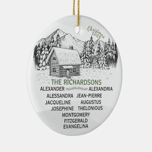 Snowy Mountain Winter Log Cabin X11 Keramisch Ornament (Rechts)