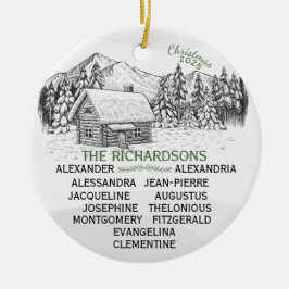 Snowy Mountain Winter Log Cabin X12 Keramisch Ornament