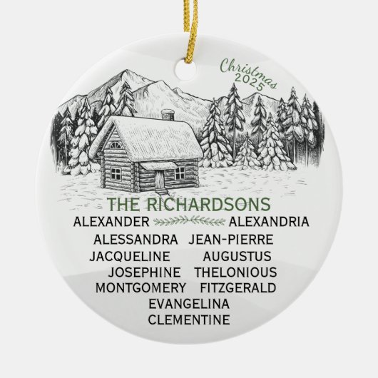 Snowy Mountain Winter Log Cabin X12 Keramisch Ornament (Voorkant)