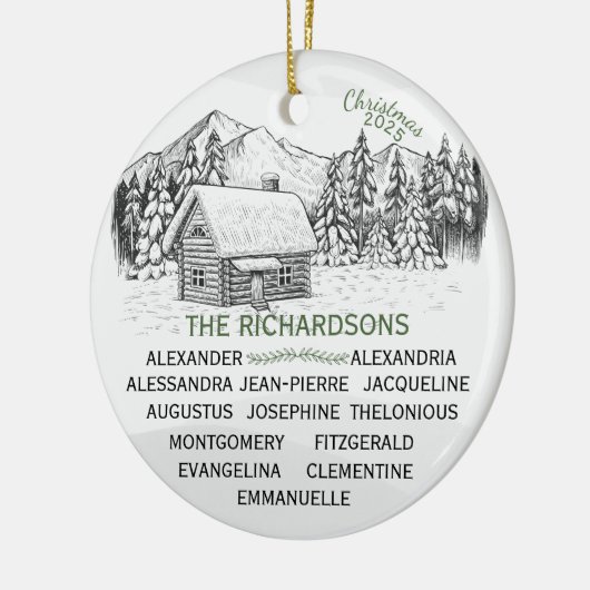 Snowy Mountain Winter Log Cabin X13 Keramisch Ornament (Links)