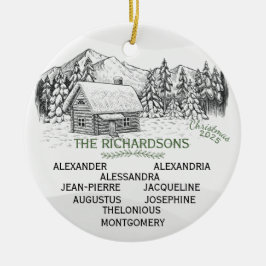 Snowy Mountain Winter Log Cabin X9 Keramisch Ornament