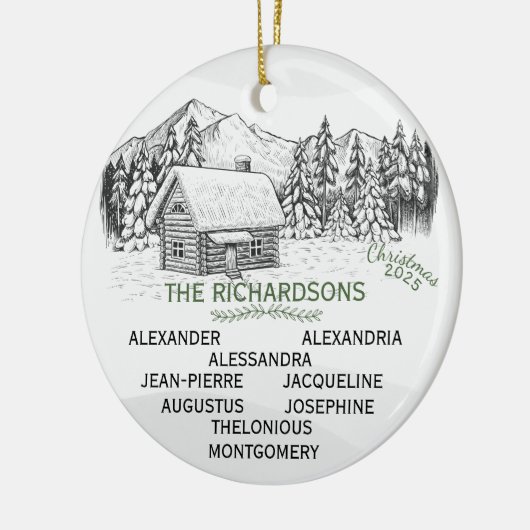 Snowy Mountain Winter Log Cabin X9 Keramisch Ornament (Links)