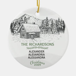 Snowy Mountain Winter Log Cabin X 3 Keramisch Ornament