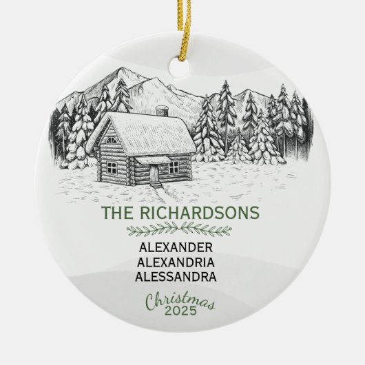 Snowy Mountain Winter Log Cabin X 3 Keramisch Ornament (Voorkant)