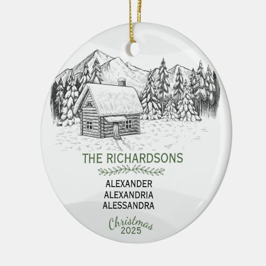 Snowy Mountain Winter Log Cabin X 3 Keramisch Ornament (Links)