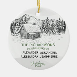 Snowy Mountain Winter Log Cabin X 4 Keramisch Ornament