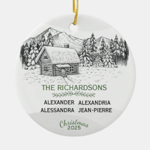 Snowy Mountain Winter Log Cabin X 4 Keramisch Ornament