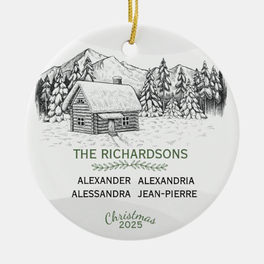 Snowy Mountain Winter Log Cabin X 4 Keramisch Ornament (Voorkant)