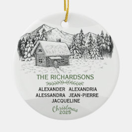 Snowy Mountain Winter Log Cabin X 5 Keramisch Ornament