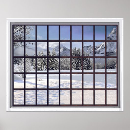 Snowy Mountains Faux Winter Scene Window Poster (Voorkant)