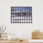 Snowy Mountains Faux Winter Scene Window Poster (Keuken)