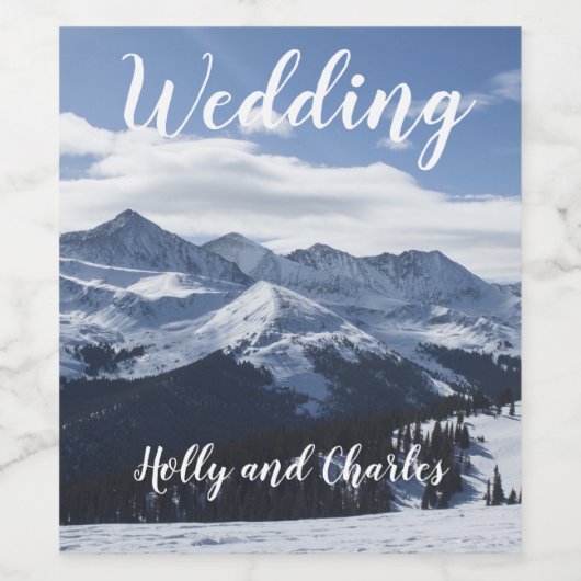 Snowy Mountains Scene Wedding Wijn Etiket (Enkel label)