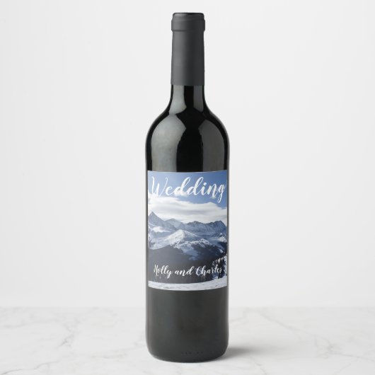 Snowy Mountains Scene Wedding Wijn Etiket (Voorkant)
