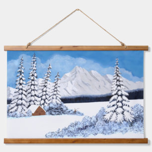 Snowy Mountains Wood Topped wandtapijten Hangend Wandkleed