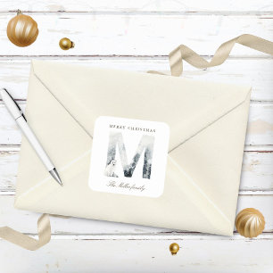 Snowy Mountains Woodland Animals Holiday Monogram Vierkante Sticker