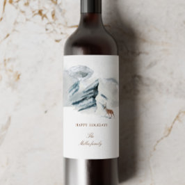 Snowy Mountains Woodland Elegante vakantie Wijn Etiket
