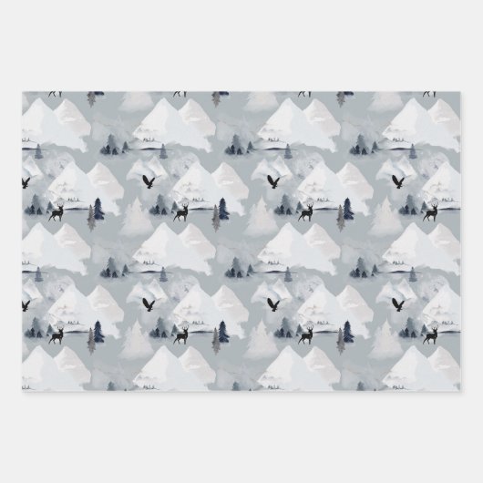 Snowy Moutains & Forest Wildlife Chritmas Inpakpapier Vel (Voorkant 3)