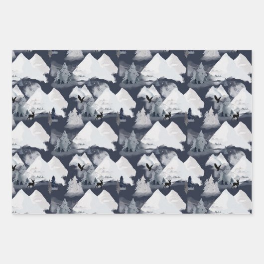 Snowy Moutains & Forest Wildlife Chritmas Inpakpapier Vel (Voorkant 2)