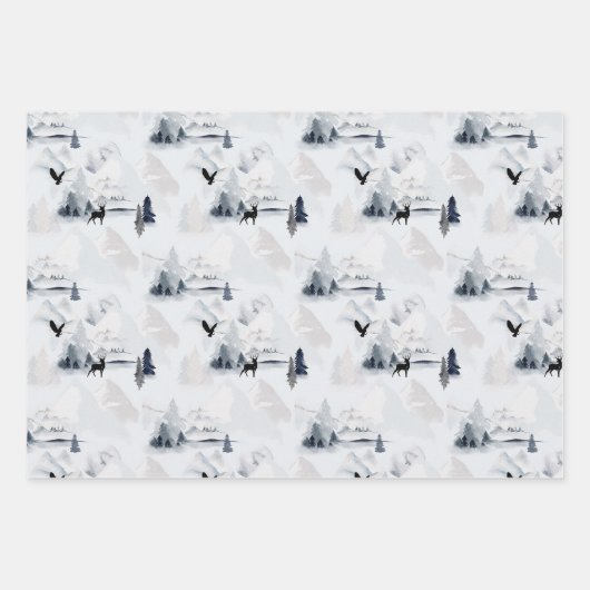 Snowy Moutains & Forest Wildlife Chritmas Inpakpapier Vel (Voorkant)