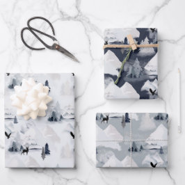 Snowy Moutains & Forest Wildlife Chritmas Inpakpapier Vel