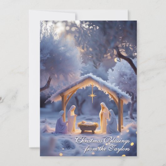 Snowy Nativity Scene Christelijke kerstvakantie Feestdagenkaart (Voorkant)