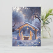 Snowy Nativity Scene Christelijke kerstvakantie Feestdagenkaart (Staand voorkant)