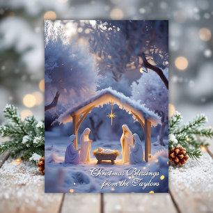 Snowy Nativity Scene Christelijke kerstvakantie Feestdagenkaart