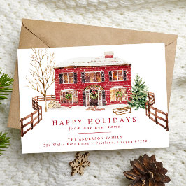 Snowy New Home voor de Vakantie Holiday Moving Aankondiging