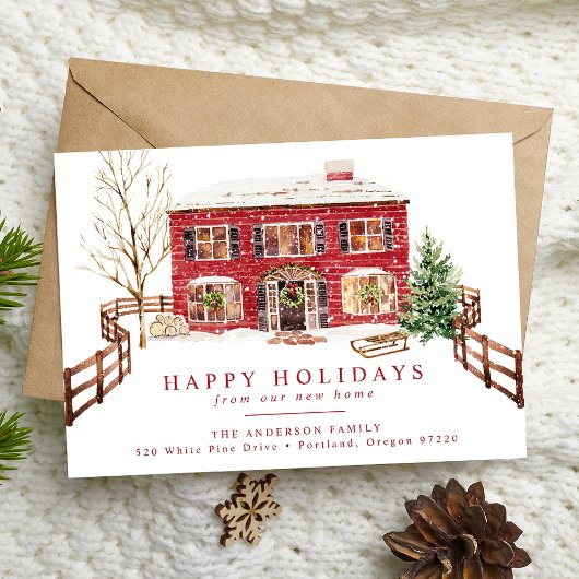 Snowy New Home voor de Vakantie Holiday Moving Aankondiging